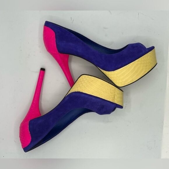 BRIAN ATWOOD Blayne Colorblock Suede Peeptoe Heels Size 7 - Picture 7 of 15